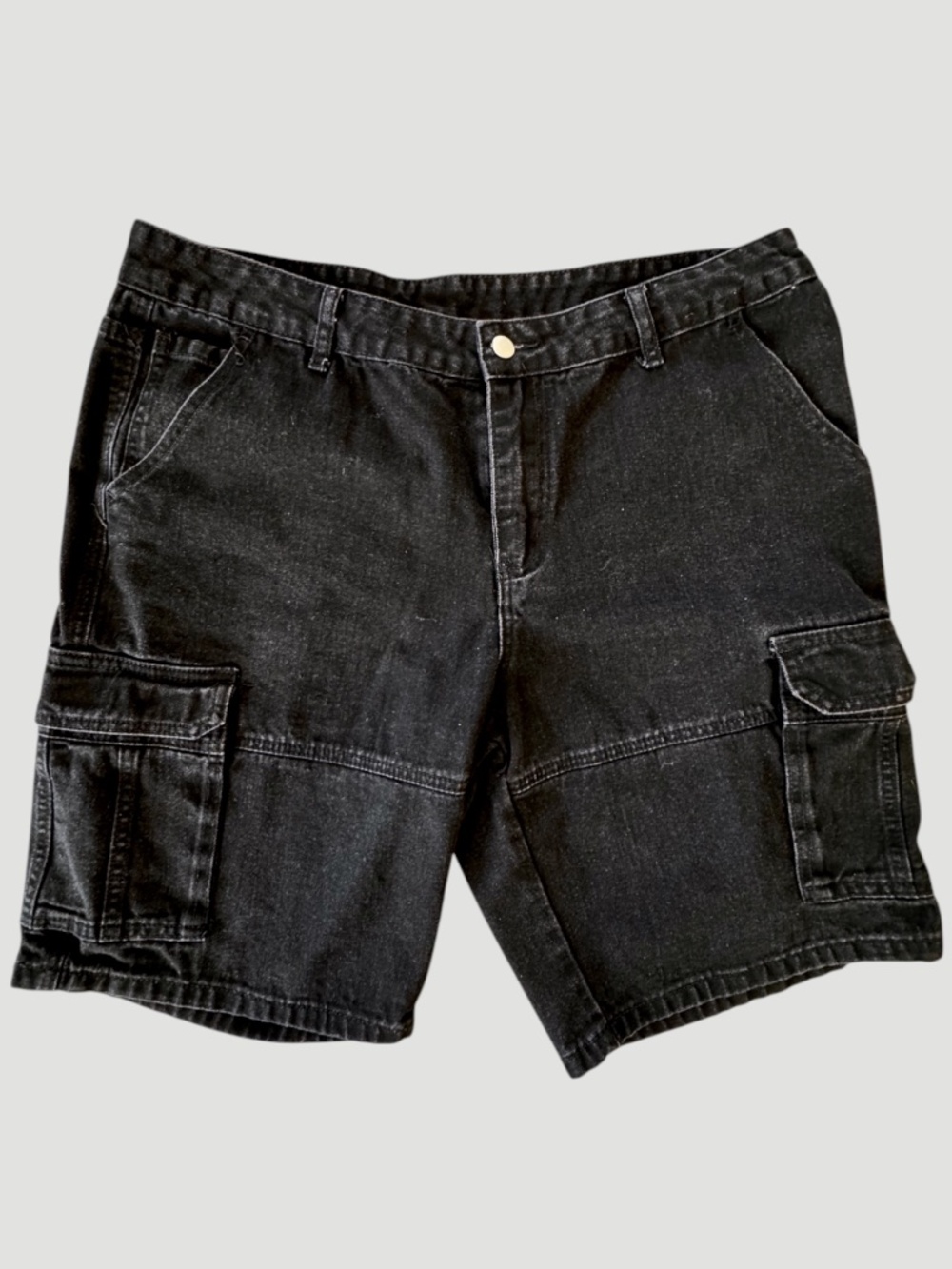Men's Black Denim Cargo Shorts Size XXL Faded Wash Y2K Workwear Utility